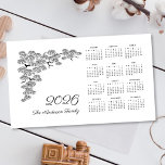Black White Pine Branch Botanical Calendar 2026<br><div class="desc">This black and white botanical Magnetic Calendar 2026 features an elegant line art illustration of the pine branch at the upper left corner. Pine branch is hand drawn in a pen and ink technique. You can easily personalize your family name in calligraphic lettering at the lower part of the magnet...</div>