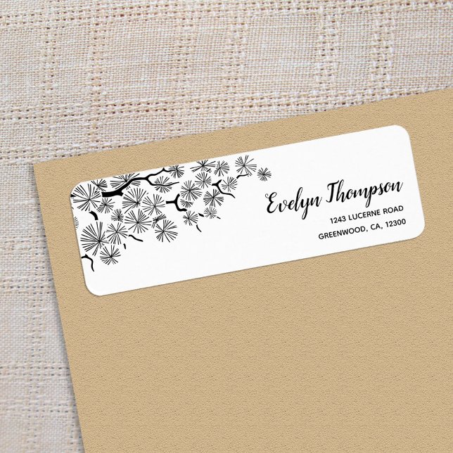 Black White Pine Branch Return Address Labels (Creator Uploaded)