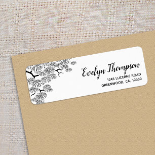 Black White Pine Branch Return Address Labels