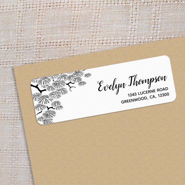 Black White Pine Branch Return Address Labels (Creator Uploaded)