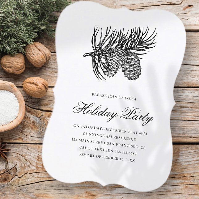 Black White Pine Holiday Party Invitation (Creator Uploaded)