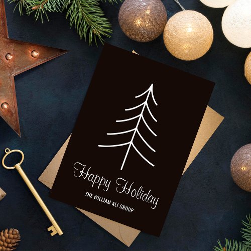 Black  White Pine Tree Business Logo No Photo Holiday Card