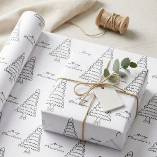 Black White Pine Tree Christmas Gift Wrapping Paper