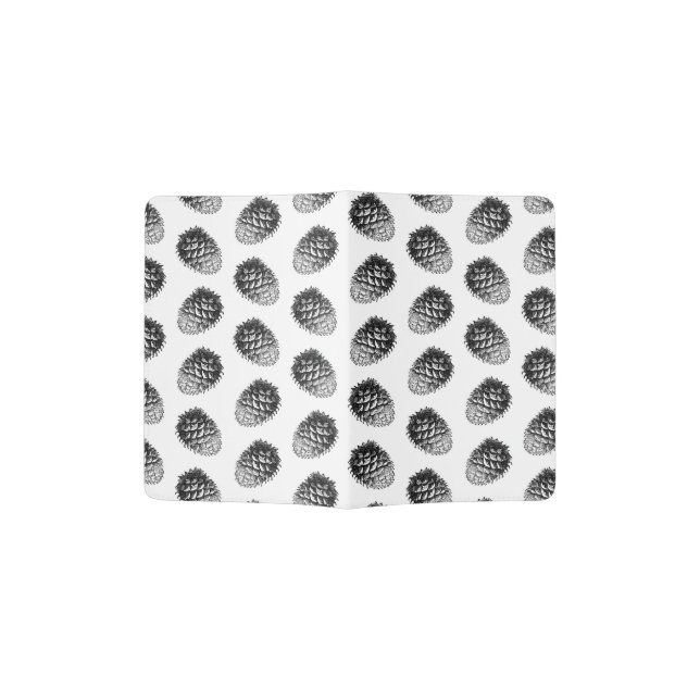 Black & White Pinecone Art Pattern Pinecones Passport Holder (Opened)