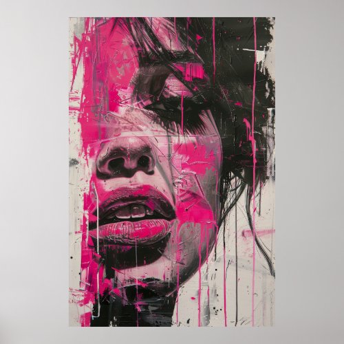 Black White Pink Abstract Painting of Woman