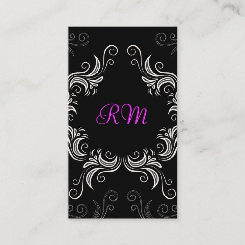Black White &amp; Pink Accent Vintage Swirls Design Business Card Template