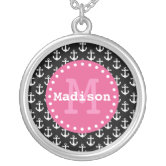 Monogrammed Pink Blue Moroccan Lattice Pattern Locket Necklace, Zazzle