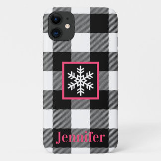 Black, White, Pink Buffalo Plaid, Snowflake iPhone 11 Case