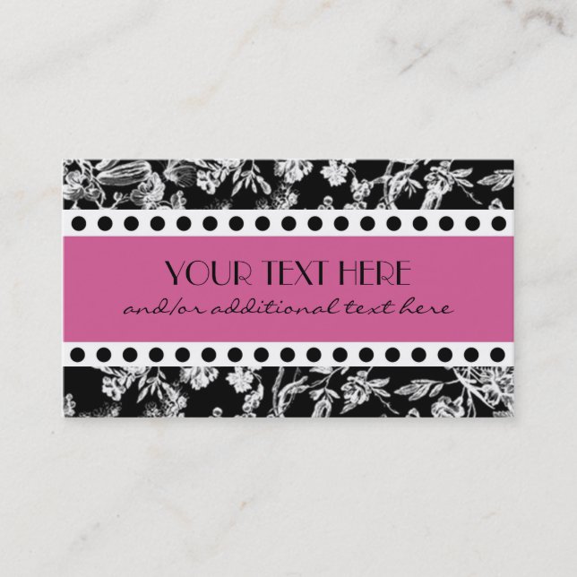 Black & White, Pink Business Card (Front)