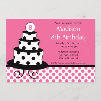 Black  White & Pink Cake Birthday Invitation by celebrateitinvites at Zazzle