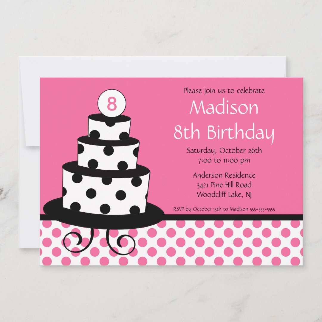 Black White And Pink Cake Birthday Invitation Zazzle