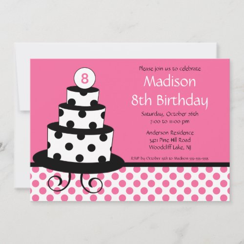 Black, White &amp; Pink Cake Birthday Invitation