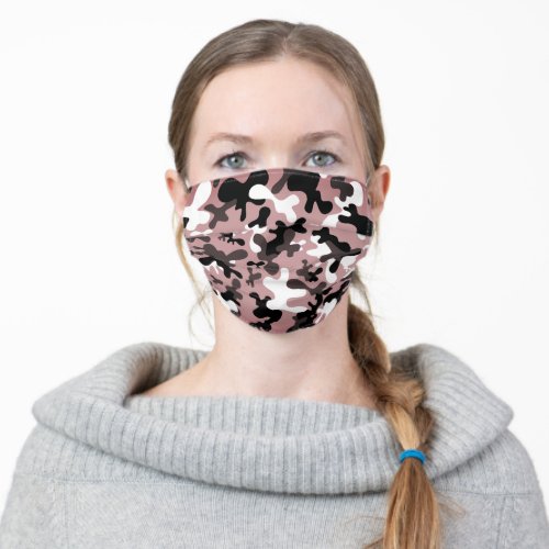 Black white pink camouflage pattern adult cloth face mask