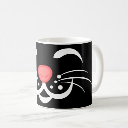 Black White Pink Cat Face - Cat Lovers Christmas Coffee Mug