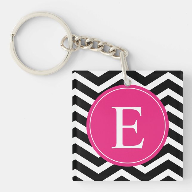 Black White Pink Chevron Custom Keychain (Front)
