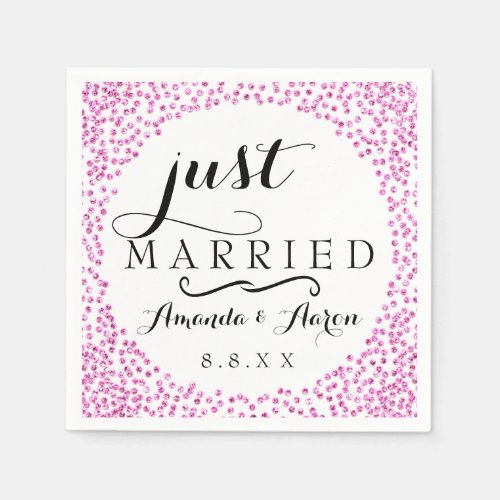 Black White Pink Confetti Wedding Just Married Napkins