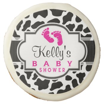 Black  White  & Pink Cowhide Baby Shower Sugar Cookie by Favors_and_Decor at Zazzle