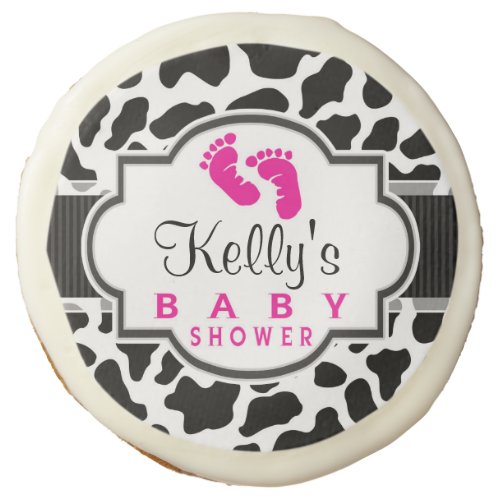 Black White  Pink Cowhide Baby Shower Sugar Cookie