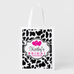 Black, White, &amp; Pink Cowhide Bridal Shower Reusable Grocery Bag at Zazzle