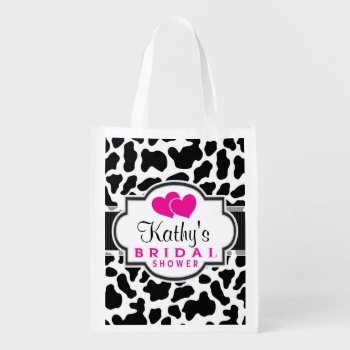 Black  White  & Pink Cowhide Bridal Shower Reusable Grocery Bag by Favors_and_Decor at Zazzle
