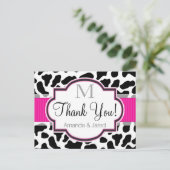 Black, White, & Pink Cowhide Wedding Postcard (Standing Front)