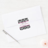 Black White Pink Damask 1.5" Wedding Favor Sticker (Envelope)