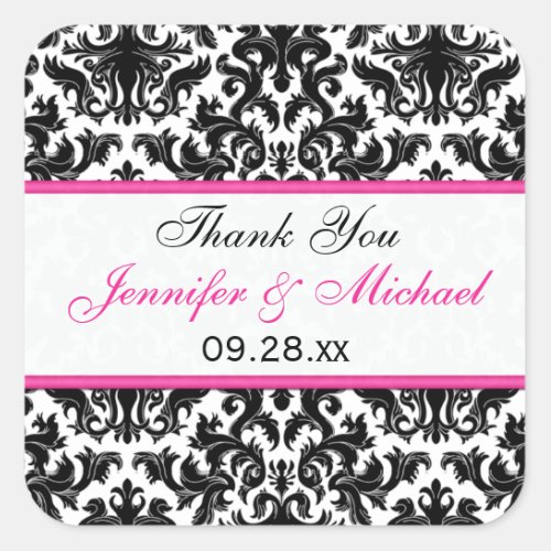 Black White Pink Damask 15 Wedding Favor Sticker