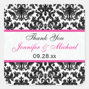 Black White Pink Damask 1.5" Wedding Favor Sticker