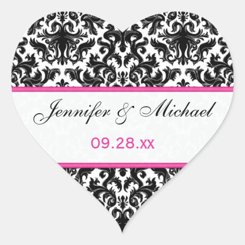 Black White Pink Damask 15 Wedding Sticker