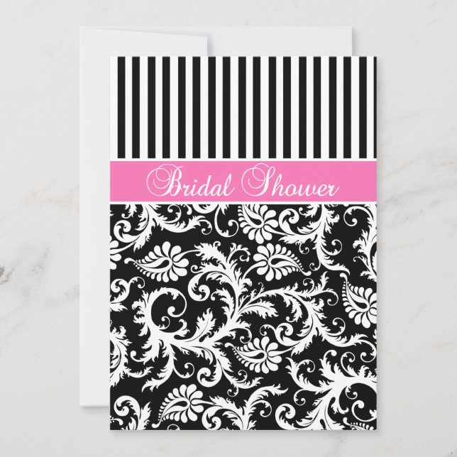 Black, White, Pink Damask Bridal Shower Invite (Front)