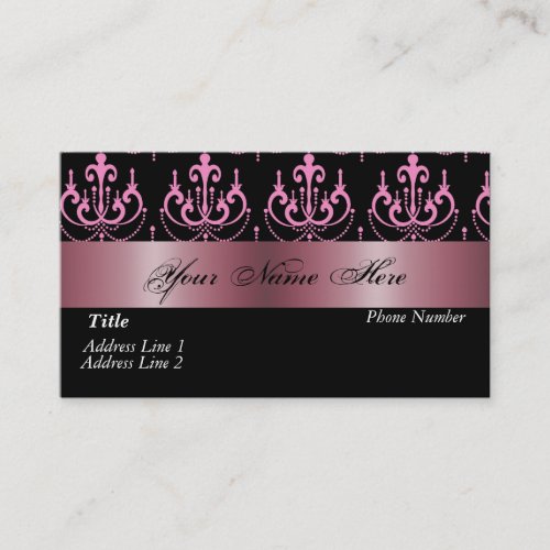 Black White Pink Damask Business Card