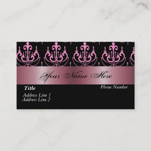 Customizable Black White Pink Damask Business Card