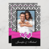 Black White Pink Damask & Hearts Photo Invitation (Front/Back)