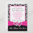 Black White Pink Damask Hearts Wedding Invitation