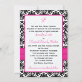 Black White Pink Damask Hearts Wedding Invitation (Back)