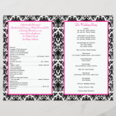 Black White Pink Damask Hearts Wedding Program (Back)