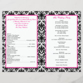 Black White Pink Damask Hearts Wedding Program (Back)