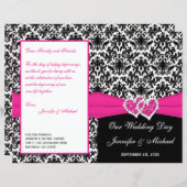 Black White Pink Damask Hearts Wedding Program (Front/Back)