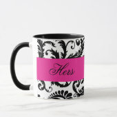 Black, White, Pink Damask "Hers" Mug (Left)