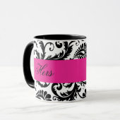 Black, White, Pink Damask "Hers" Mug (Front Left)