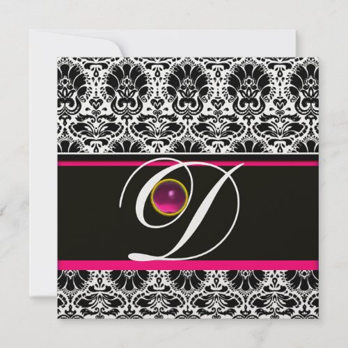 BLACK WHITE PINK DAMASK MONOGRAM Amethyst Ice Invitation