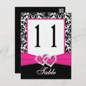 Black, White, Pink Damask Table Number Post Card (Front/Back)