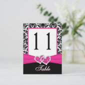 Black, White, Pink Damask Table Number Post Card (Standing Front)