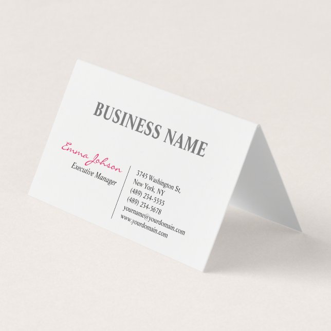 Black White Pink Elegant Modern Simple Business Card (Front)