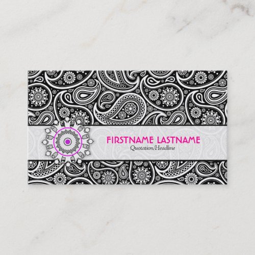 Black White  Pink Elegant Paisley Pattern Business Card