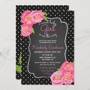 Black & White Pink Floral Baby Shower Invitation