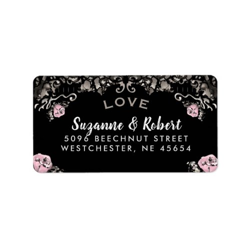 Black White  Pink Floral Wedding Address Label