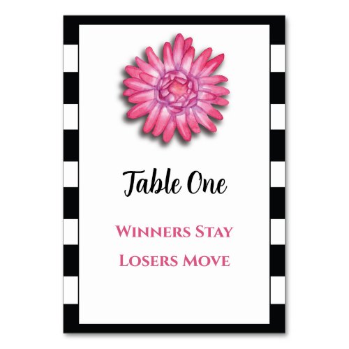 Black white pink flower Bunco Table Card