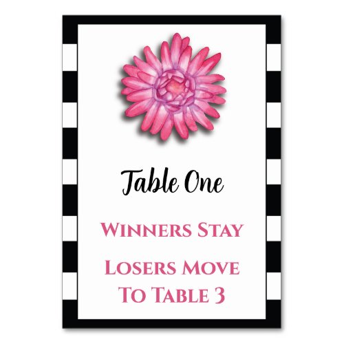 Black white pink flower Bunco Table Card 1