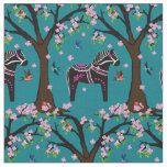 Black/white/pink Folk Dala horse/birds/flowers 2.7 Fabric